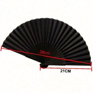 Éventail pliant personnalisé avec technique de peinture sur mesure, blanc et noir, fabriqué en polyester et tissu de bambou - Product Image 2