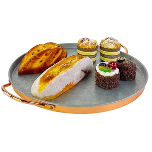 Elegante bandeja para servir café, bandeja para servir galvanizada rústica, bandeja ovalada de hierro de <span class=keywords><strong>Metal</strong></span> galvanizado con asa - Product Image 2