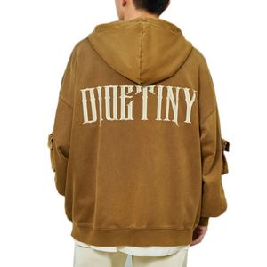 Sudadera con capucha y cremallera de gran tamaño personalizada de 450GSM para hombre, 100% algodón bordado, bolsillo teñido liso para otoño - Product Image 2