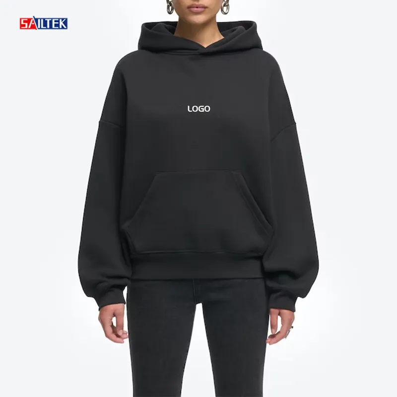 2024 Dameskleding Op Maat Logo Blank Zwart Hoodies Hoge Kwaliteit Trui Vrouwen Basic Hoodie