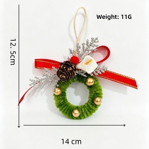 Ornamen Karangan Bunga Mini Natal Gaya Santa yang Lucu, Dekorasi Gantung dengan Pita dan Buah Pinus untuk Pohon Natal, Gagang Pintu, Hadiah - Product Image 5