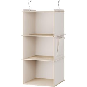 Hanging Closet Organizer 3 <b>Shelf</b> Beige Non Woven Fabric Storage <b>Shelves</b> For Bedroom Neatening - Product Image 6