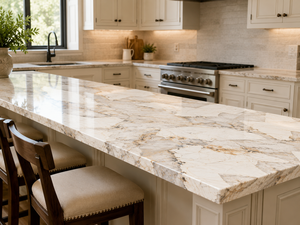 UNION STONE - Losa de Cuarzo Artificial Impresa en Color Dorado Glaciar, Super Jumbo, Ecológica, Diseño Moderno, Encimeras de Cocina - Product Image 1