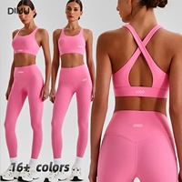 Ensemble de yoga DIMU : Soutien-gorge de sport en nylon et élasthanne à dos croisé, leggings taille haute avec poche latérale, pour femme, gym, fitness, entraînement, logo personnalisé