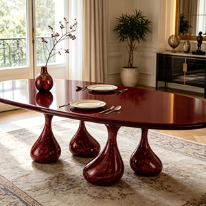 <span class=keywords><strong>Tavolo</strong></span> da Pranzo Ovale di Lusso in Marmo con Finitura Lucida Rossa e Base a Forma di Lampadina, <span class=keywords><strong>Tavolo</strong></span> Moderno per Sala da Pranzo, <span class=keywords><strong>Cucina</strong></span> e Casa - Product Image 5