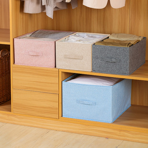 Clothing Organizer <b>Storage</b> <b>Box</b> Rectangle Foldable Washable Solid Color Cotton Linen Fabric <b>Drawer</b> For Wardrobe Closet - Product Image 1