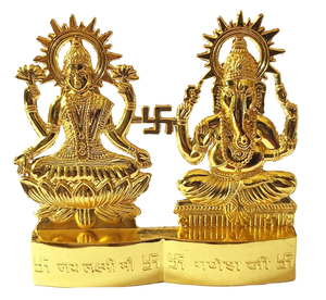Figurine en métal artisanale Lakshmi Ganesha de 4 pouces, idole hindoue, décoration de festival Pooja, article cadeau - Product Image 1