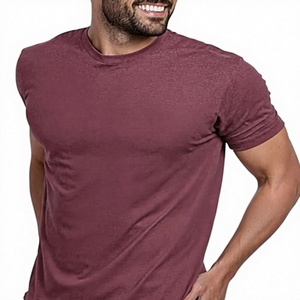 T-shirt en coton bordeaux pour homme, manches courtes, col rond, jersey décontracté, couleur unie, tee-shirt uni - Product Image 1