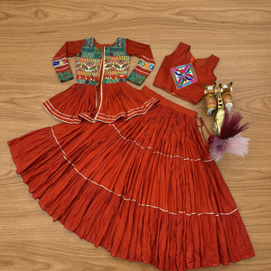 Lehenga Choli Rojo Bordado para Mujer, Traje Tradicional Indio Pakistaní, Vestido Largo para Boda o Fiesta, Algodón, Corte Regular - Product Image 6