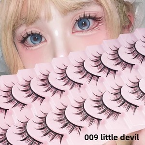10 paires de faux cils en poils synthétiques à tige rigide, aspect naturel, design petit diable de dessin animé, avec boîte personnalisable pour logo - Product Image 2
