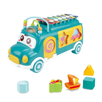 HUANGER Musical Educational Piano Keyboards Instruments Bus Shape Toys with Blocks Hand Knock Piano Early Learning Toys