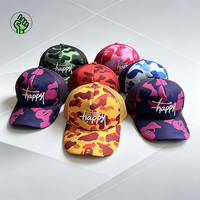 Casquette Trucker personnalisée à 5 panneaux non structurée en mousse camouflage avec dos en maille et corde, broderie personnalisée, casquette de sport à fermeture snapback avec motif à pois
