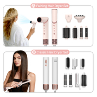 Brosse Soufflante Personnalisable à 3 Réglages de Température, Peigne Lissant et Bouclant, Kit d'Outils de Coiffure Multifonctionnel 7-en-1, Sèche-Cheveux
