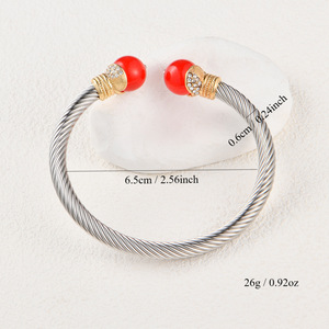 Pulsera Abierta de Acero Inoxidable con Incrustaciones de Piedras Naturales y Microdiamantes, Joyería Unisex, Regalo, Origen Yiwu - Product Image 2