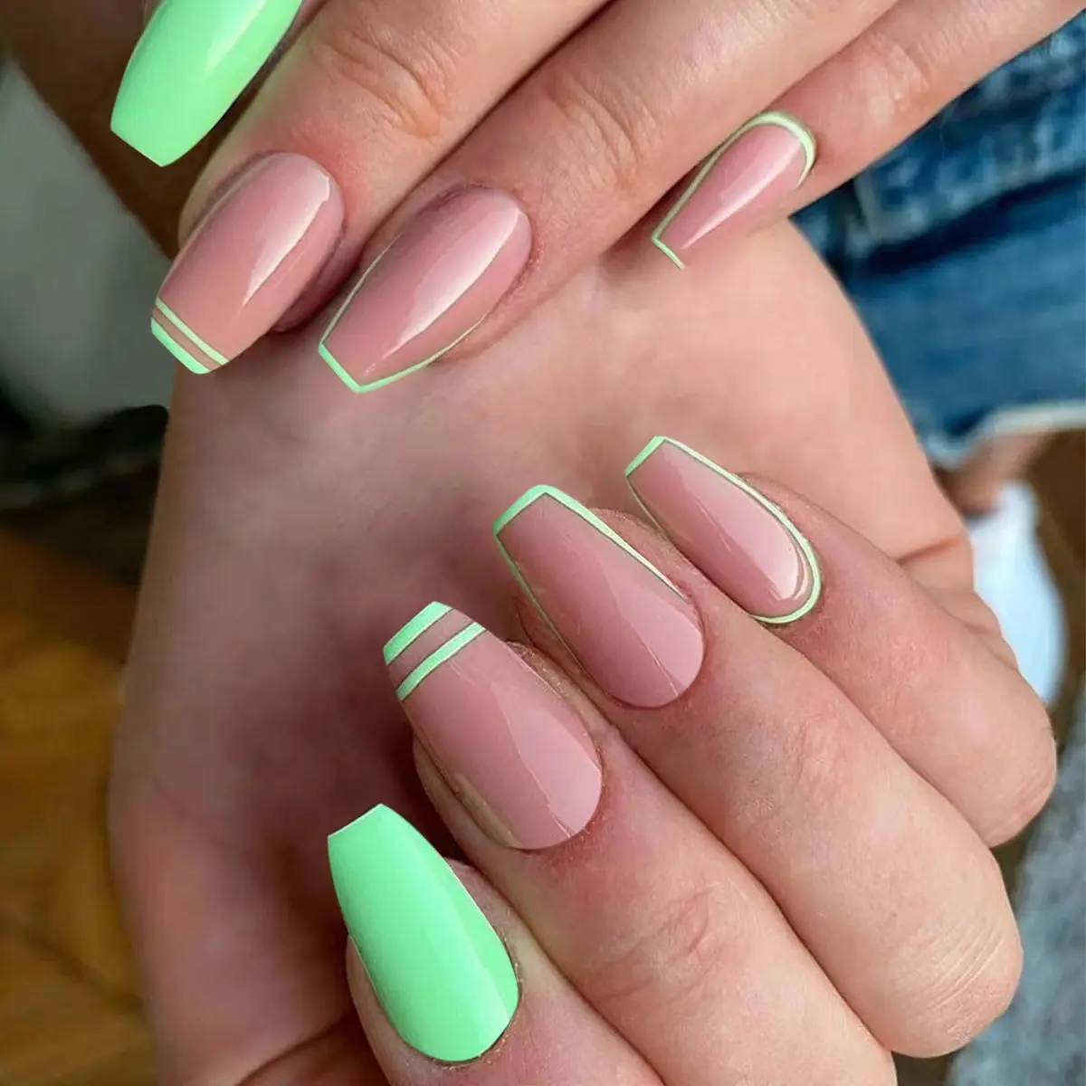 Faux ongles à pression pour French manucure, couleur verte, 500 pièces, prix de gros avec emballage