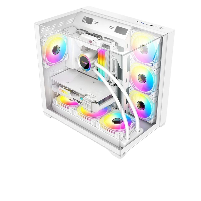 Fully Transparent Three-Sided Tempered Glass Acrylic Computer Desktop Host White OEM/ODM Mid Tower ATX Metal Stock USB Front