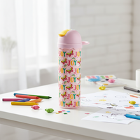Bouteille d'eau en plastique à double paroi sans BPA, écologique, avec paille rabattable et bouchon en forme de crème glacée, 330 ml, pour camping et randonnée en extérieur