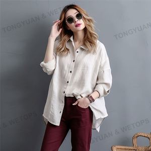 Ropa personalizada Camisas de gran tamaño Ocio Lino Solapa Camisas Botón superior Delgado Suelto Camisa de manga larga de gran tamaño Blusas de las mujeres - Product Image 5