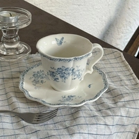 Service de table en céramique bleu rétro français, assiettes à dessert en porcelaine, service de dîner