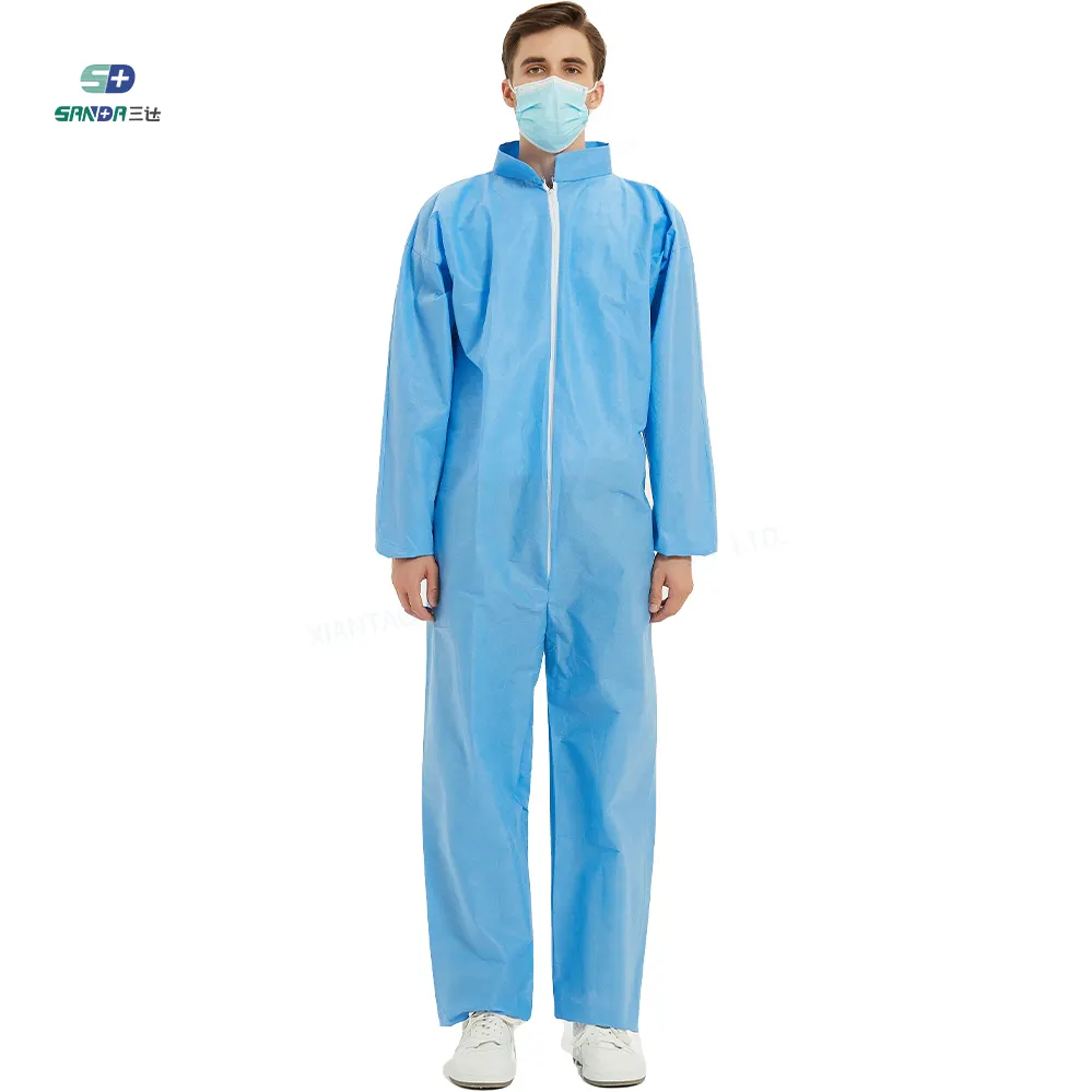Penjualan langsung pabrik tingkat 3 SMS barang berbahaya aman pakaian pelindung penutup pelindung sekali pakai biru