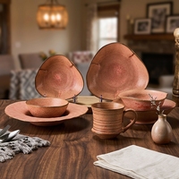 Ensemble de vaisselle en céramique de forme irrégulière marron terre cuite ST Wholesale, assiettes et bols à soupe pour restaurant et hôtel, avec décor émaillé