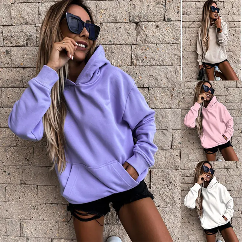 Sweat-shirt manches longues pour femmes, vêtement ample, couleur unie violet, pull Baggy, tendance, automne