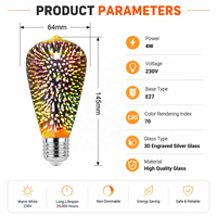 Ampoule LED décorative en verre Edison ST64 3D effet feu d'artifice, E27, pour chambre, maison, restaurant, bar, hôtel