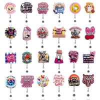 YOYI Clip Retráctil para Credencial de Identificación, Hecho a Mano en Acrílico, Ecológico, con Diseño de Dibujos Animados, Bonito, Fácil de Retraer, con Purpurina y Personalidad