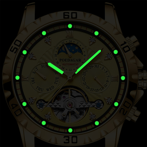 <span class=keywords><strong>Montre</strong></span> POEDAGAR 1412 Tourbillon Or pour Homme, Résistante aux Chocs, Mécanique Lumineuse, Phase de Lune, Étanche - Product Image 5