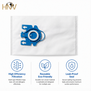 Pièces détachées pour <span class=keywords><strong>aspirateur</strong></span> de marque HNW, <span class=keywords><strong>sac</strong></span> à poussière en plastique réutilisable et écologique, compatible avec les sacs filtrants non tissés Mieles GN, garantie 1 an - Product Image 2