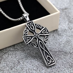 yunnique Nordic Retro Stainless Steel Men's <b>Cross</b> Pendant Necklace With Celtic Knot Design Gift Jewelry - Product Image 4