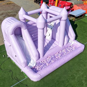 Castillo Inflable Morado Claro 3 en 1 con Tobogán y Piscina de Pelotas, Castillo Hinchable Macaron con Capacidad para 3-5 Personas, Ideal para Alquiler en Fiestas y Bodas - Product Image 1