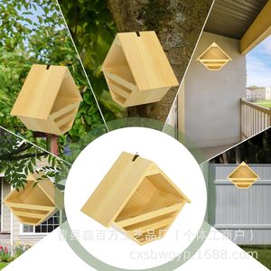 รังนกไม้แขวน ขนาดกลาง สีไม้ธรรมชาติ สำหรับนกในสวนหลังบ้าน - Product Image 2