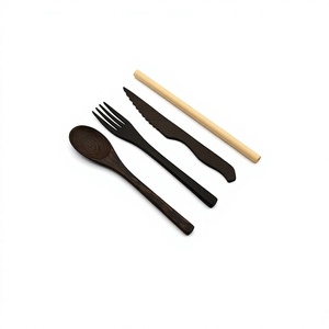 Juego de Cubiertos de Madera, Cuchara, Tenedor, Cuchillo, Palillos, Acabado Mate, Diseño Minimalista, Reutilizables, Cubiertos para Camping - Product Image 1