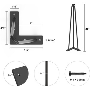 Pieds de table en métal, pieds en forme d'épingle, pieds de table en fer forgé en forme de U, pieds de table à trois lignes, quincaillerie de meubles, pieds de bureau creux et pleins - Product Image 3