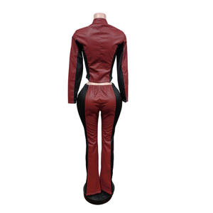 Ensemble de 2 pièces décontracté pour femmes, veste courte en PU et pantalon long assorti, style streetwear, ensemble de 2 pièces Y2K, tenue en <span class=keywords><strong>cuir</strong></span> pour femmes - Product Image 6