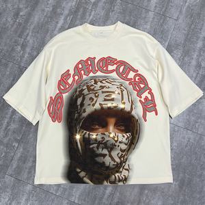 ผู้ผลิตเสื้อยืดโอเวอร์ไซส์ 250 แกรม สำหรับนักออกแบบแฟชั่น เสื้อยืดคอกลมทรงบ็อกซี่ ตกแต่งด้วยคริสตัล ไหล่ตก ลายกราฟิก - Product Image 1