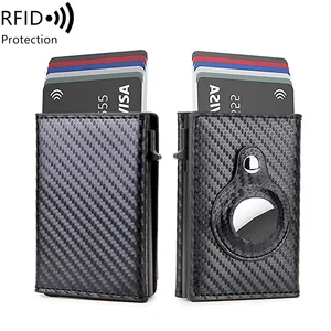 2024 For Airtag PU Leather RFID Pop Up Wallet metal money clip Blocking minimalist aluminum Card Holder carbon fiber Wallet Man