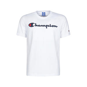 Chemises et t-shirts actifs Champion Script SS pour garçons, taille S, couleur : blanc/bleu marine - Product Image 1