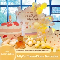 Kit de Décoration Scénique Tout-en-un Jellycat Cartoon Tabletop KT Board Balloon Set avec Toile de Fond Imprimée Numérique pour Cérémonie du 1er Anniversaire de Bébé