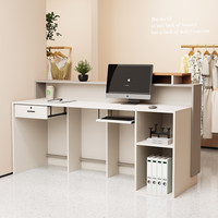 Comptoir de caisse moderne en terre cuite blanc cassé avec plateau surélevé en forme de L pour boutique et présentation en magasin