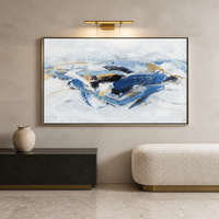 Ensemble d'art mural abstrait moderne bleu, blanc et or sur toile pour la décoration du salon