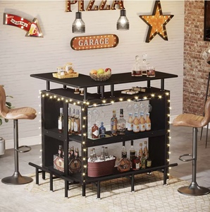 Barra de Bar en Forma de L Comercial, Mueble Esquinero para Mini Bar, Almacenamiento de Licores, Mueble de Metal y Madera para Hogar, <span class=keywords><strong>Pub</strong></span>, Hotel, Venta al por Mayor de Fábrica - Product Image 2