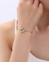 Bracelet ajustable en argent sterling 925 plaqué or PVD 18 carats sans nickel, avec breloque urbaine, maillons de chaîne, turquoise et zircon cubique, tendance, certifié IGI, idéal pour un cadeau
