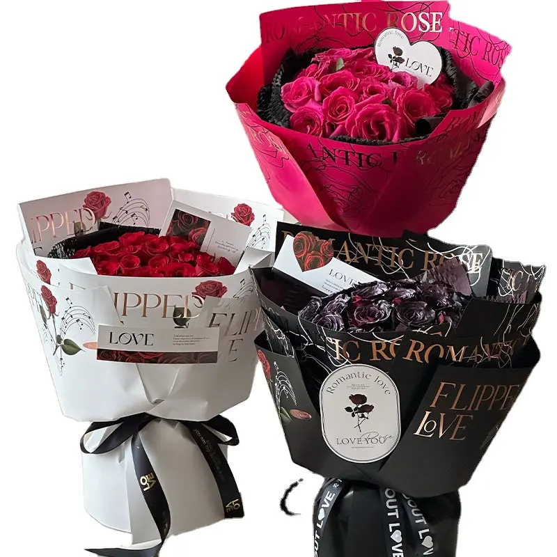 Yohpack Carimbo De Ouro Nobre Papel De Embrulho Flor Bouquet Wrappers Valentine Gift Rose Flower Embalagem Materiais Atacado