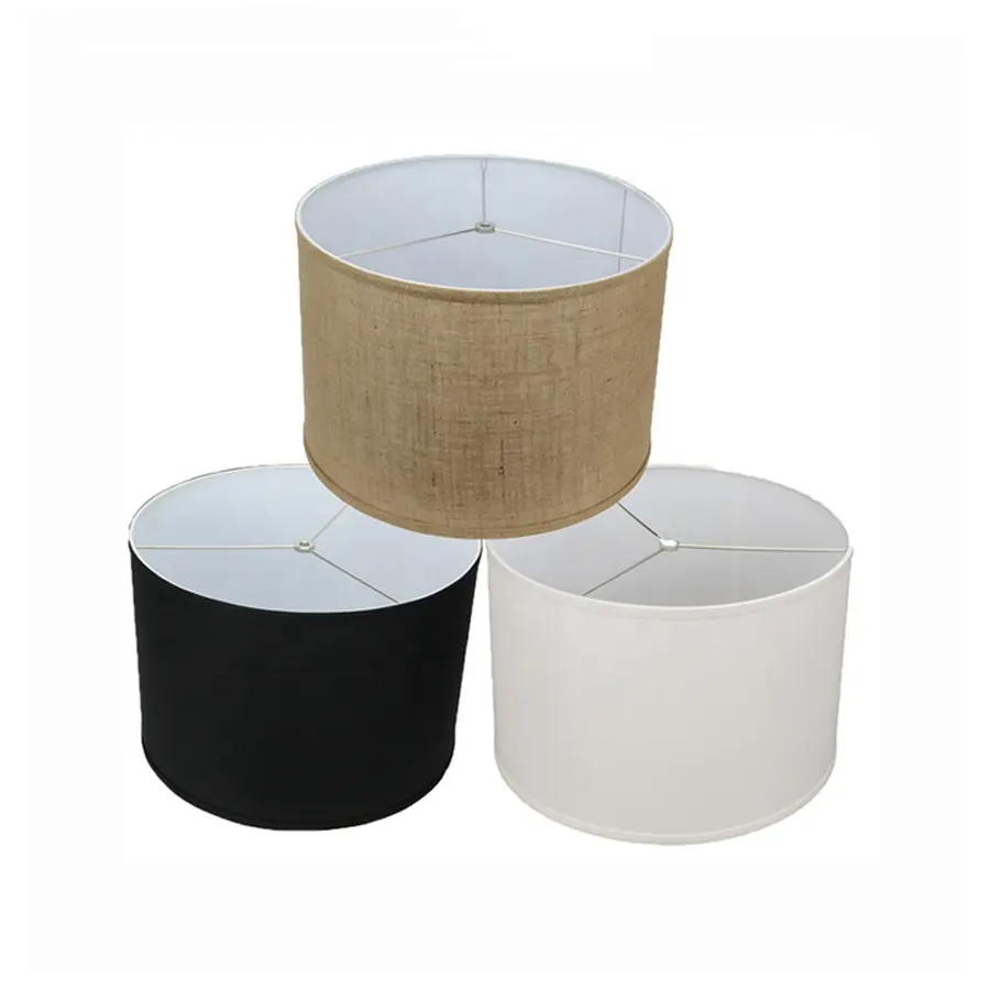 Aangepaste Moderne Hotel Tafel Muur Vloerlamp Drum Zwart Off White Brons Lampenkap Linnen Stof Lampenkap Voor Groothandel