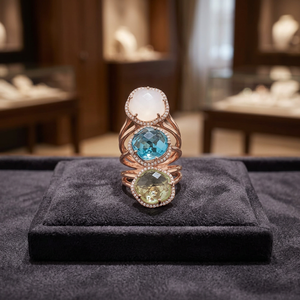 Bagues en laiton faites à la main avec pierres précieuses, plaquées rhodium, bijoux ethniques unisexes tendance - Product Image 2