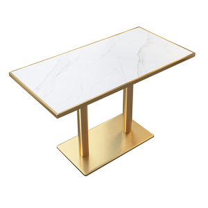 Mesa de Negociación Comercial de Lujo para Restaurante Occidental, con Tablero de Piedra y Borde de Aleación de Aluminio Dorado, para Hotel - Product Image 4