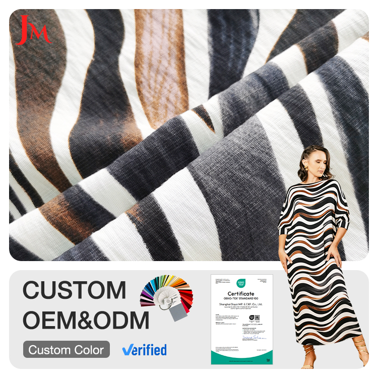 JM Popular High Quality Custom Printed 80% Rayon 20% Nylon Fabric for Women Girls' Apparel Dresses-Moisture-Absorbent