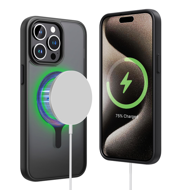 2024 New Creative Wireless Charging Luminous LED Light Magnetic Embossed Luxury Mobile Phone Case for 15 Pro Max Matte